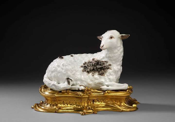An ormolu mounted recumbent sheep